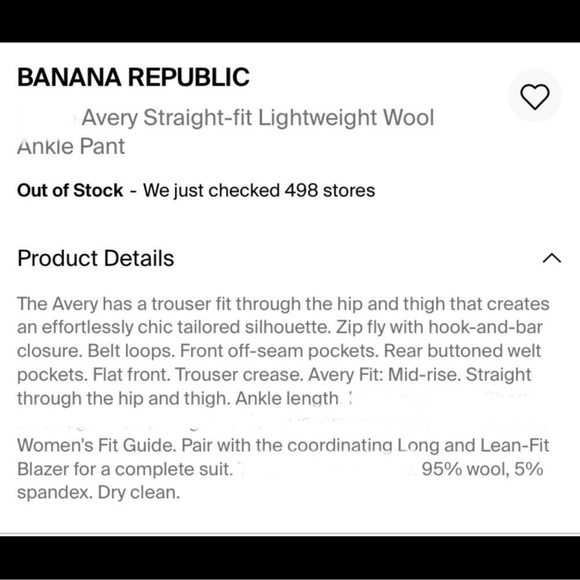 Banana Republic Avery Blue Slim Fit Lightweight Wool Pants 6 classy ankle length - Picture 15 of 16